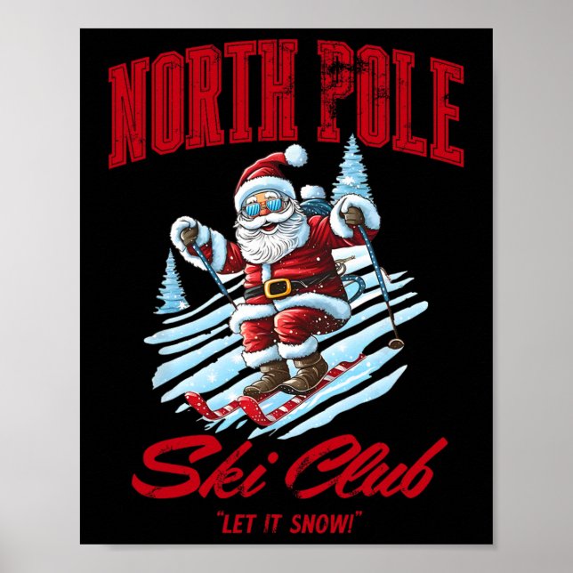 Póster Santa Claus Christmas Snow Skiing At The North Pol (Frente)