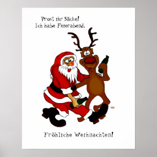 Póster Santa Claus con alce - Navidades felices