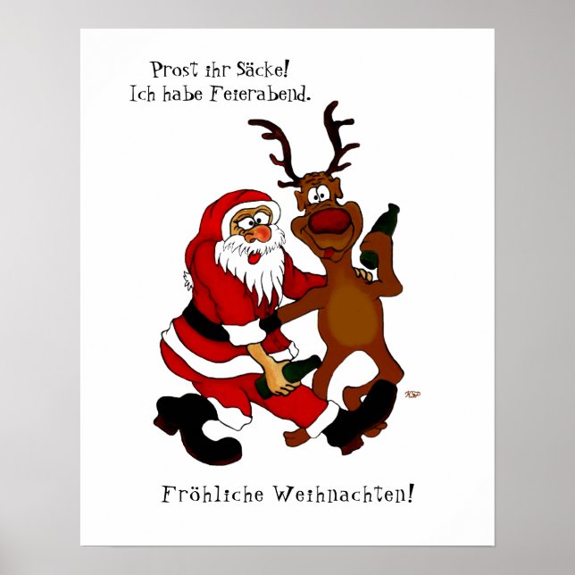 Póster Santa Claus con alce - Navidades felices (Frente)