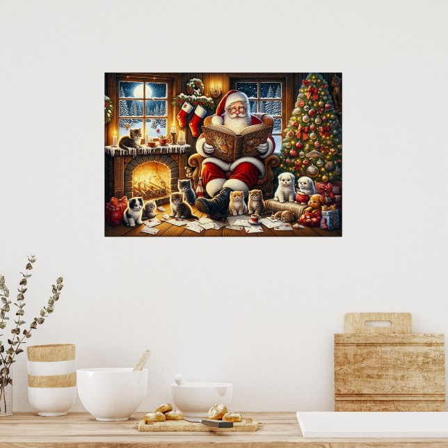 Póster Santa Claus con amigos animales (Cocina)