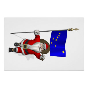 Póster Santa Claus Con Bandera De Alaska