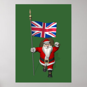 Póster Santa Claus Con Bandera De La Unión Del Reino Unid