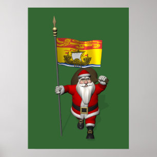 Póster Santa Claus Con Bandera De New Brunswick CDN