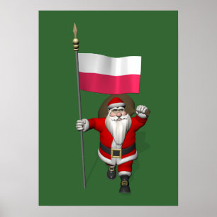 Póster Santa Claus Con Bandera De Polonia