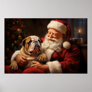 Póster Santa Claus con Bulldog inglés