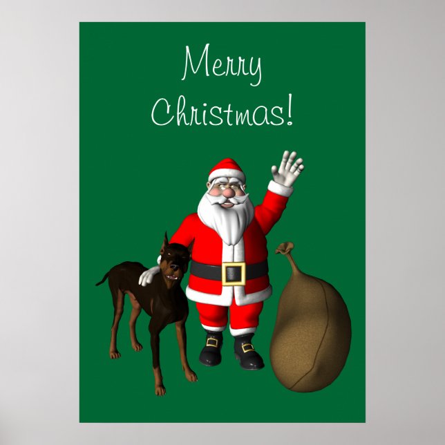 Póster Santa Claus con Doberman Pinscher (Frente)