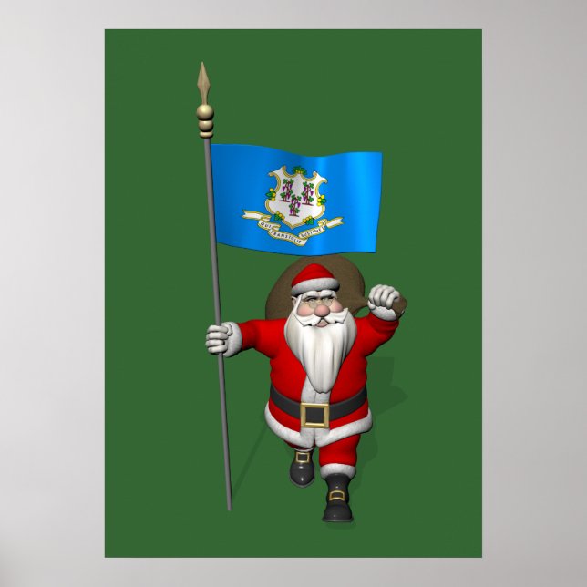 Póster Santa Claus Con El Diseño De Connecticut (Frente)
