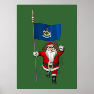 Póster Santa Claus Con El Diseño De Maine
