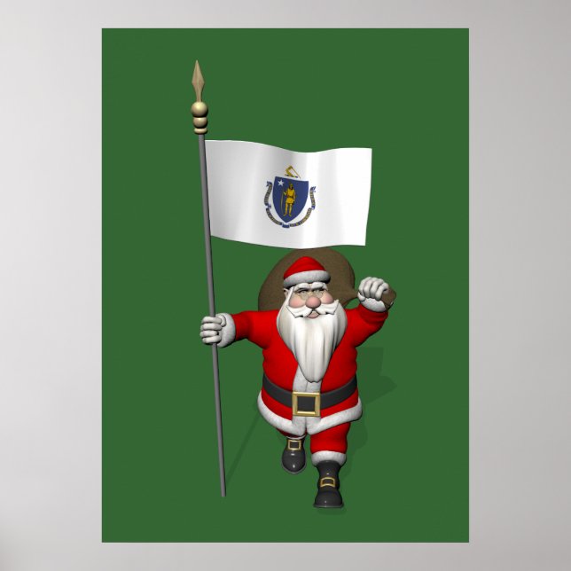 Póster Santa Claus Con El Diseño De Massachusetts (Frente)
