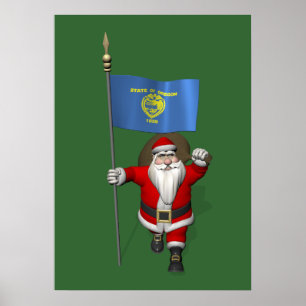 Póster Santa Claus Con El Diseño De Oregón