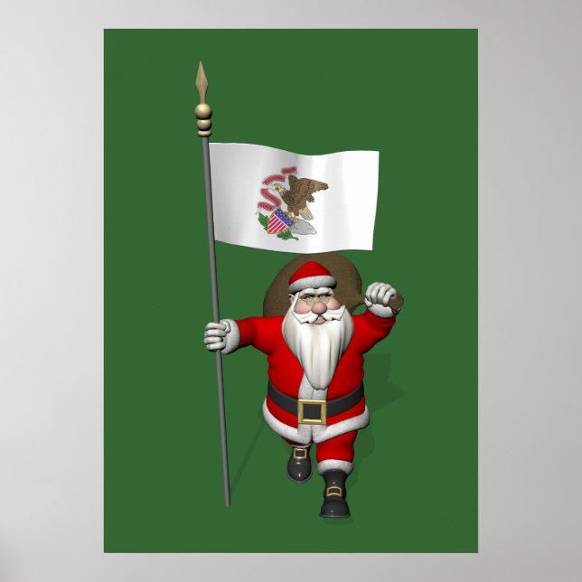 Póster Santa Claus Con El Firma De Illinois (Frente)