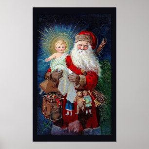 Póster Santa Claus con el niño de Cristo