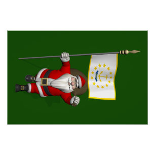 Póster Santa Claus con insignia de Rhode Island