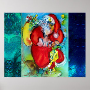 PÓSTER SANTA CLAUS CON LANTERA EN NAVIDADES NOCHE