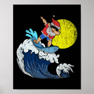 Póster Santa Claus Cool Dabbing Surfing Navidad Divertida