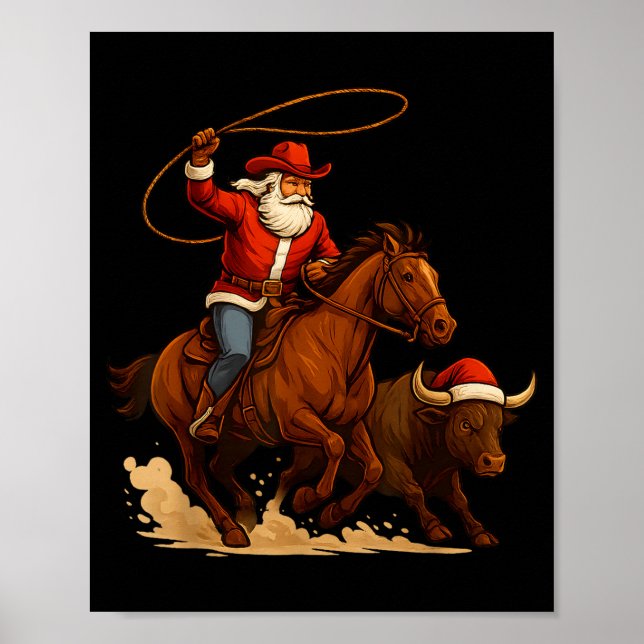 Póster Santa Claus Cowboy Vintage Western Christmas Pajam (Frente)