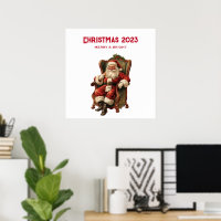 Santa Claus de época en un cómodo Navidad presiden