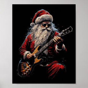Póster Santa Claus de guitarra de rock tocando la guitarr