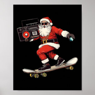 Póster Santa Claus de Hip Hop de Navidad patinando con B