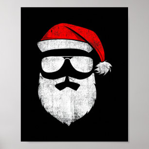 Póster santa claus divertido cara gafas de sol con barba 