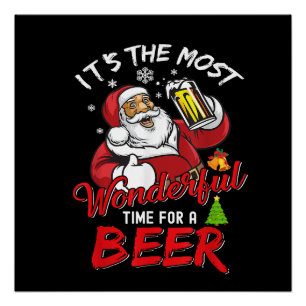 Póster Santa Claus divertido de Navidad bebiendo cerveza 