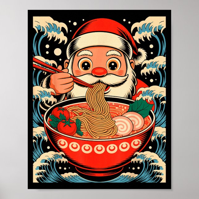 Póster Santa Claus Eating Ramen Noodles Japanese Christma (Frente)