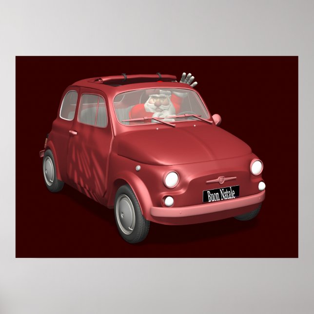 Póster Santa Claus En Fiat 500 (Frente)