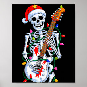 Póster Santa Claus esqueleto roquero navideño mano de roc