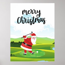 Póster Santa Claus está jugando golf en el feriado de los