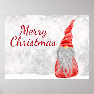 Póster Santa Claus Gnome sobre el campo de nieve