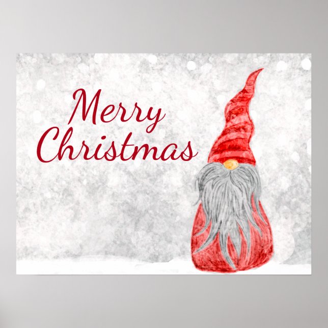 Póster Santa Claus Gnome sobre el campo de nieve (Frente)