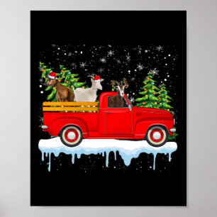 Póster Santa Claus Goat Ride Camión Rojo Navidad Árbol de