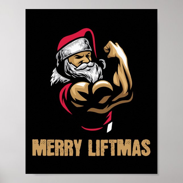 Póster Santa Claus Gym Bodybuilding Fitness Merry Liftmas (Frente)