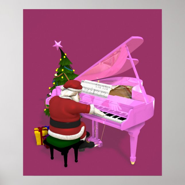 Póster Santa Claus juega al piano rosa (Frente)