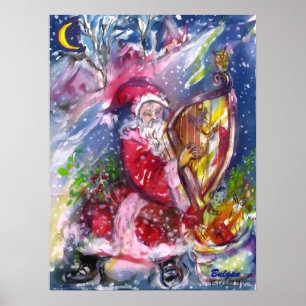 Póster SANTA CLAUS JUGANDO HARP EN Navidades DE LUZ DE MO