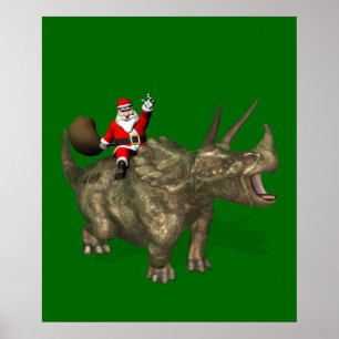 Póster Santa Claus Montando En Triceratops