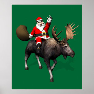 Póster Santa Claus montando un alce