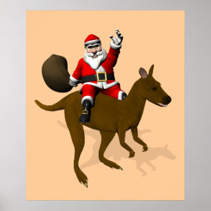 Póster Santa Claus montando un canguro