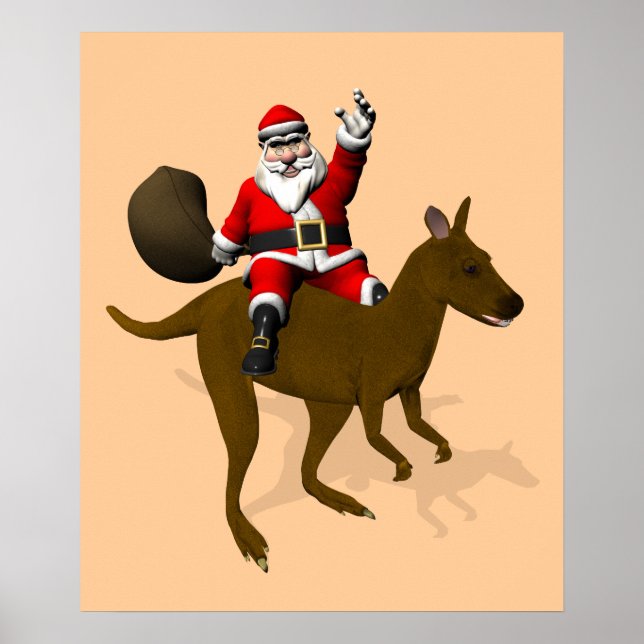 Póster Santa Claus montando un canguro (Frente)