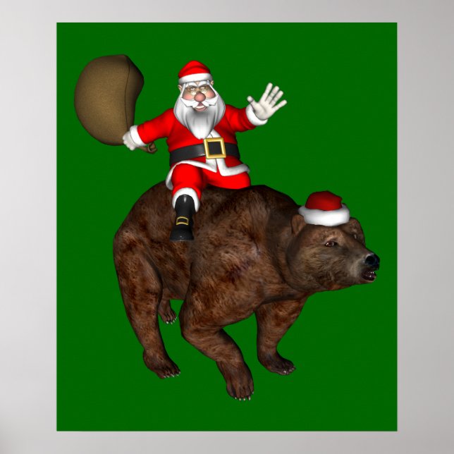 Póster Santa Claus montando un oso (Frente)