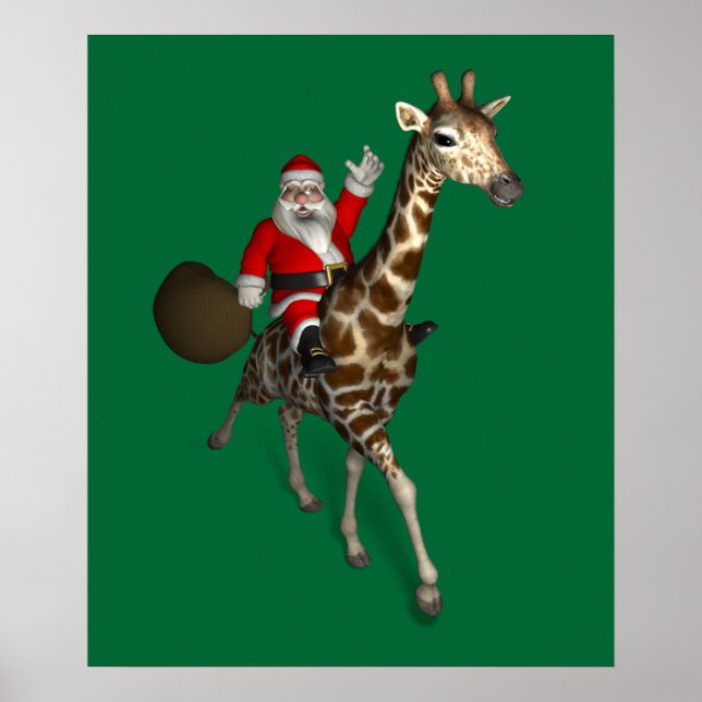 Póster Santa Claus montando una jirafa (Frente)
