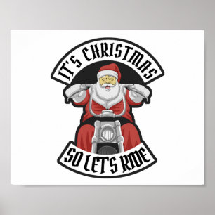 Póster Santa Claus montando una motocicleta