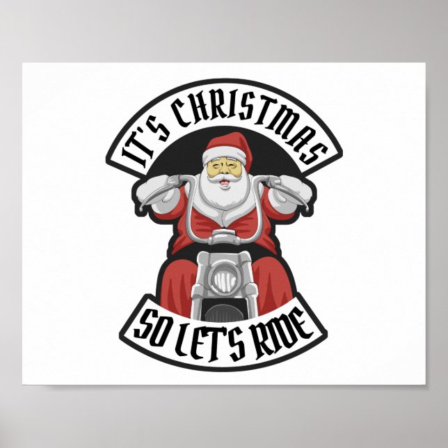 Póster Santa Claus montando una motocicleta (Frente)