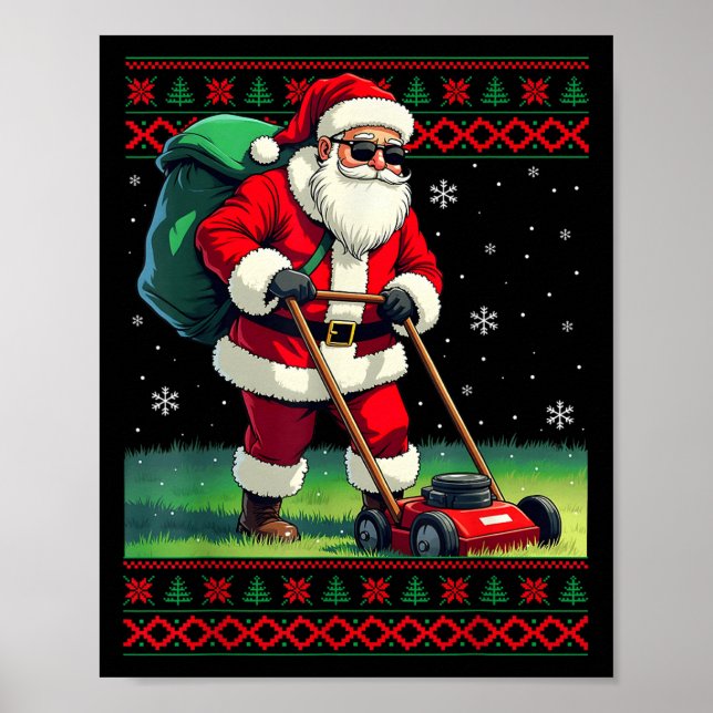 Póster Santa Claus Mowing Lawn Ugly Christmas Holiday Boy (Frente)