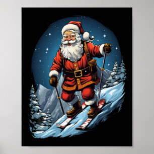 Póster Santa Claus Navidad esquí Xmas esquiador Ski 