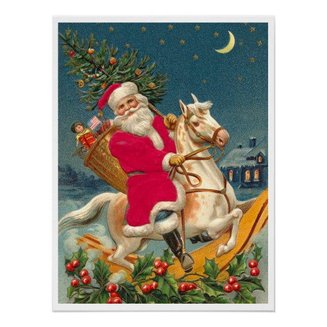 Póster Santa Claus on a wooden horse (Anverso)