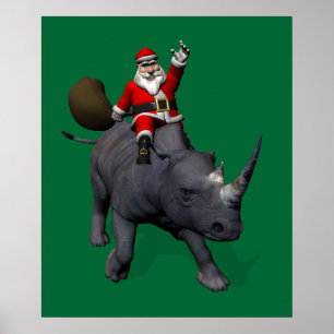 Póster Santa Claus On Rhino Rhinoceros