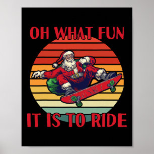 Póster Santa Claus Patinando en Navidad Qué Diversión Es