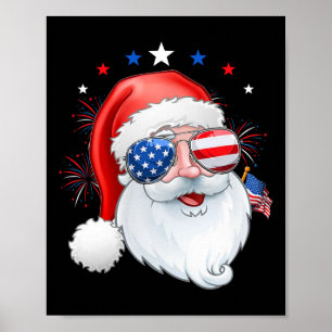 Póster Santa Claus Patriotic Usa Sungles Kids Navidades I