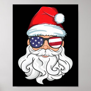 Póster Santa Claus Patriotic Usa Sungles Kids Navidades I